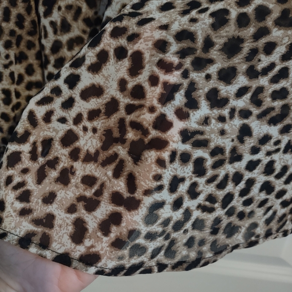 Torrid Leopard Print Chiffon Smocked Mock Neck Blouse - Picture 8 of 15
